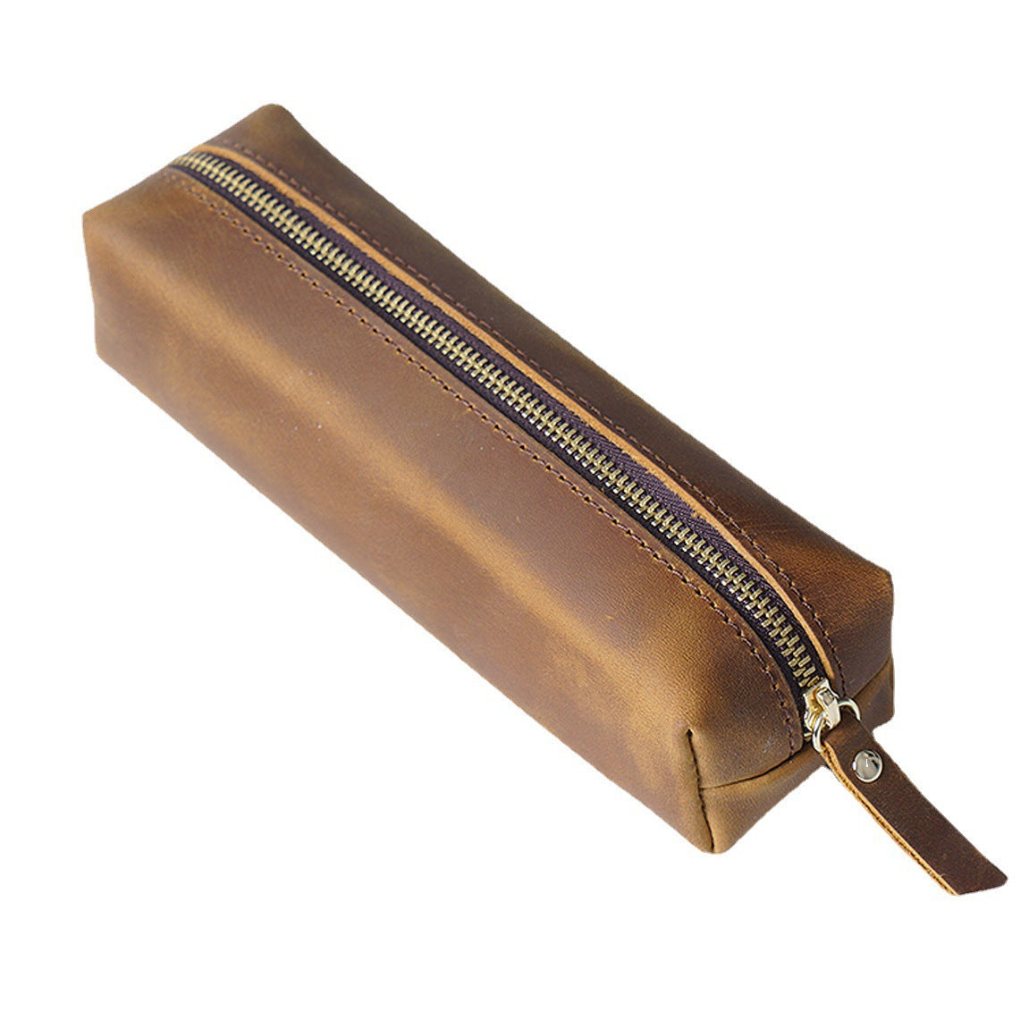 Wholesale Handmade Cowhide Pen Large Capacity Storage Bag Zipper Pen Bag